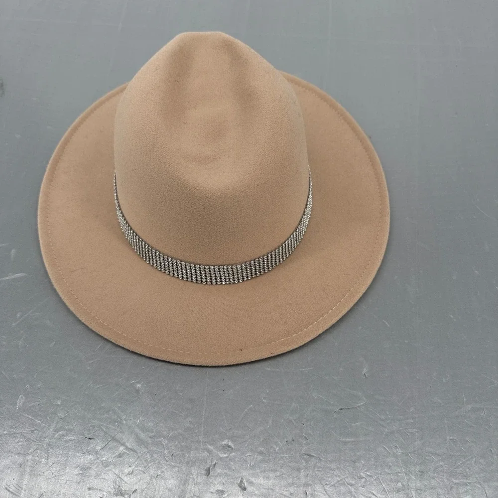 Altar'd State Tan‎ Beige Rhinestone Band Wide Brim Fedora Hat One Size Boho